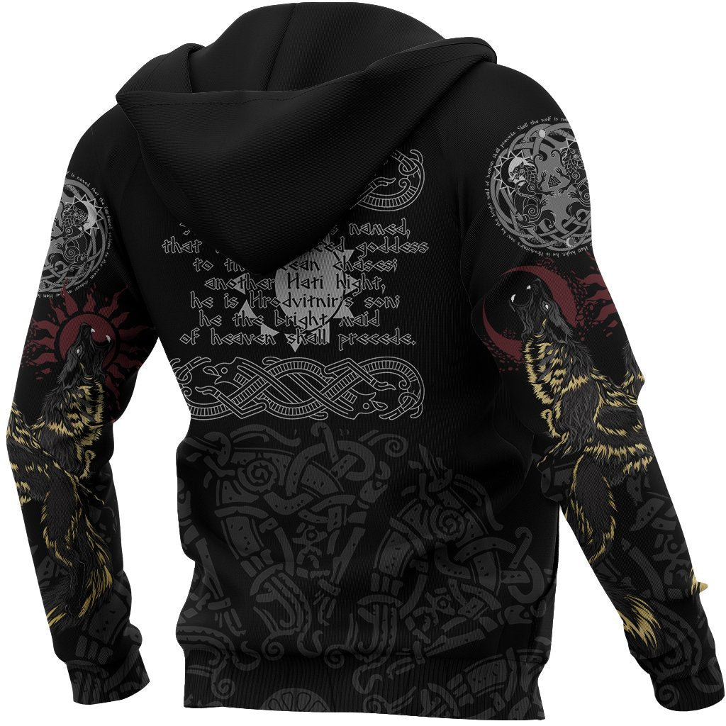 Viking Hoodie The Wolves Skoll and Hati (Zip) RLT12