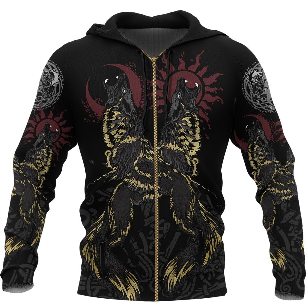 Viking Hoodie The Wolves Skoll and Hati (Zip) RLT12
