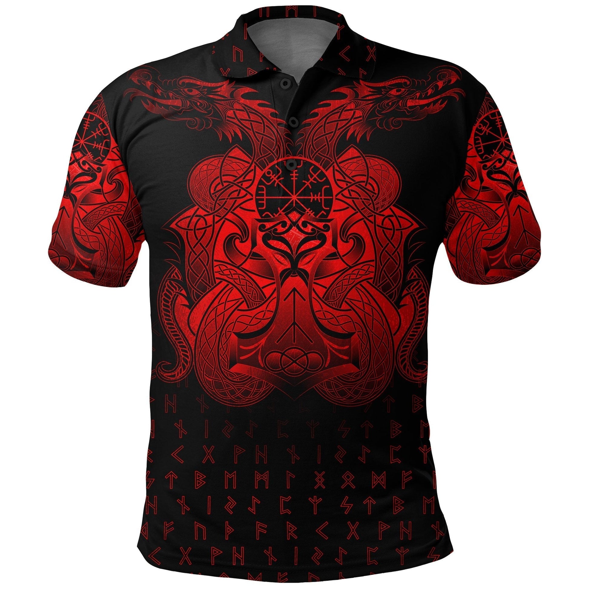Viking Polo Shirt Vegvisir Mjolnir and Dragon Norse Tattoo RLT12