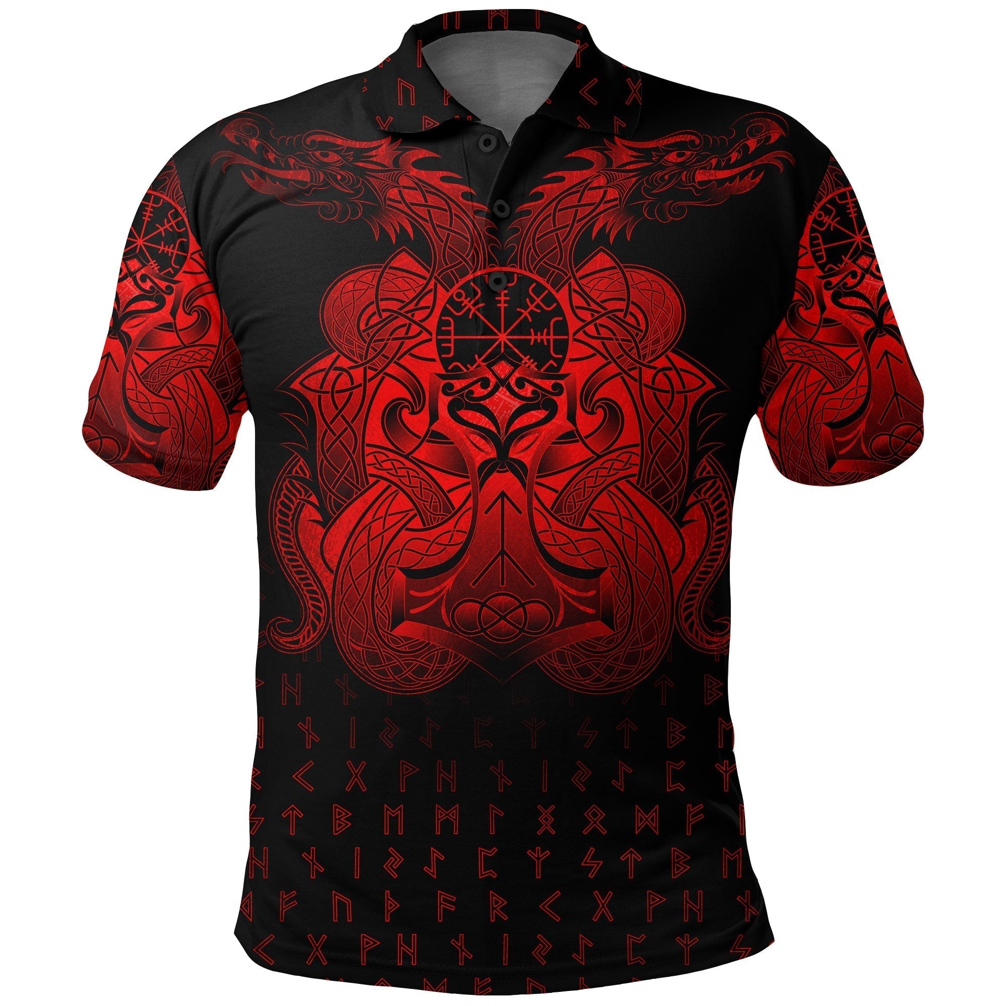 Viking Polo Shirt Vegvisir Mjolnir and Dragon Norse Tattoo RLT12