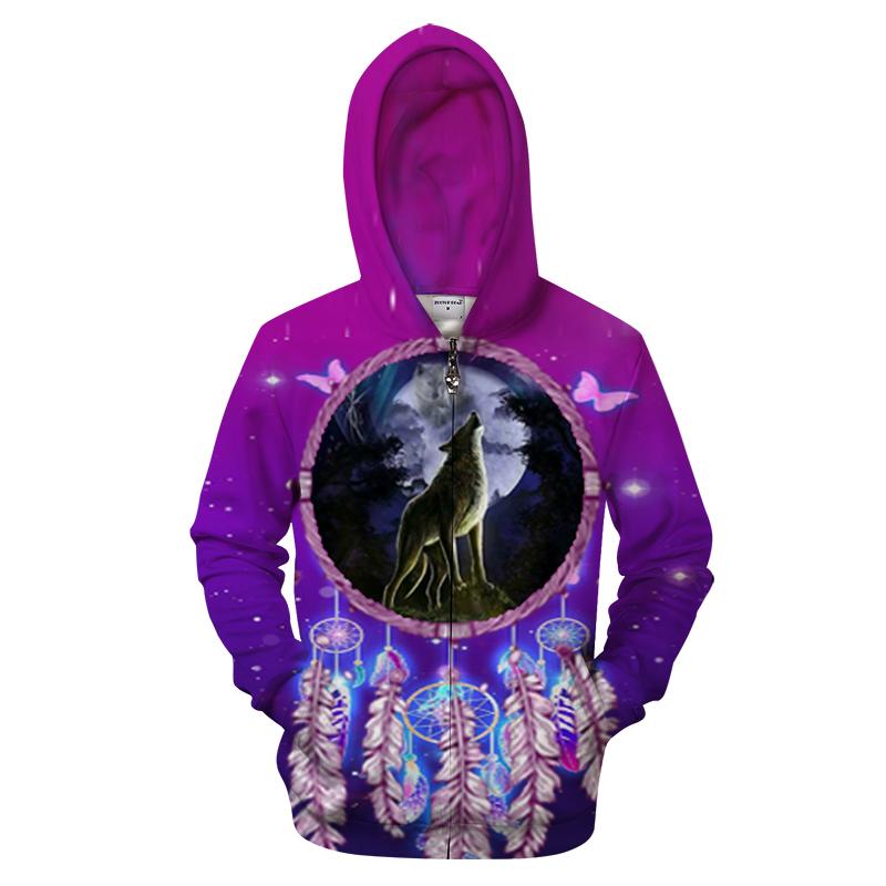 Violet Dreamcatcher Wolf Native American All Over Zipper Hoodie LT10