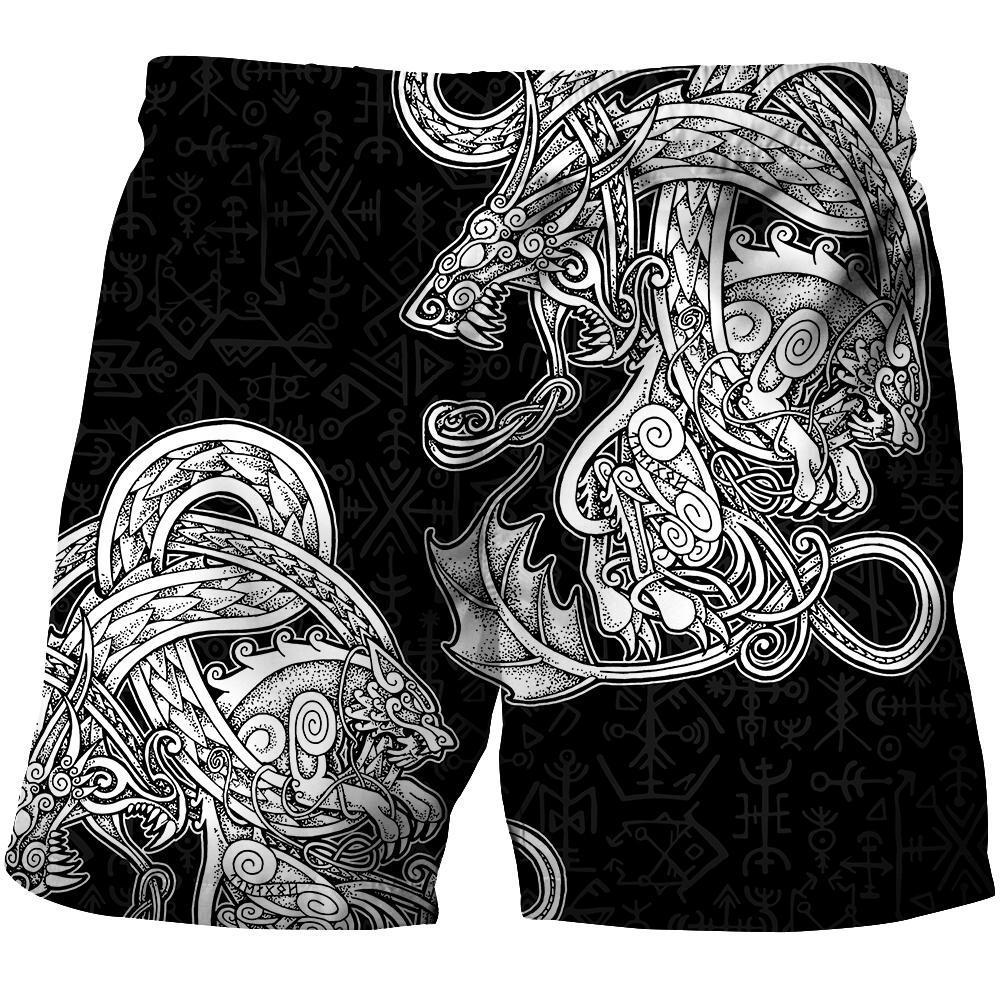 Viking Shorts - White Jormungandr and Fenrir Vikings 3D RLT12