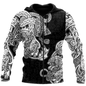 Viking Zip Hoodie - White Jormungandr and Fenrir Vikings 3D RLT12