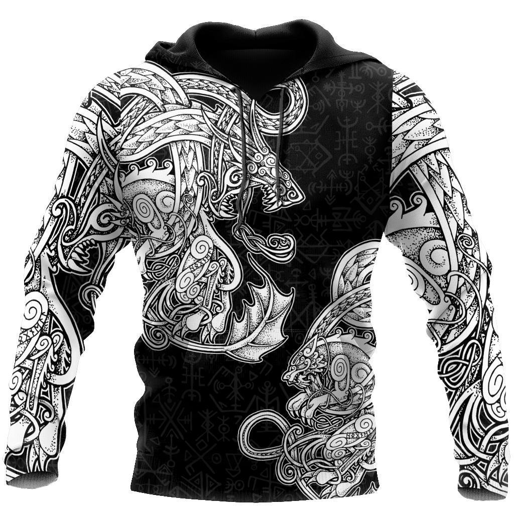Viking Pullover Hoodie - White Jormungandr and Fenrir Vikings 3D RLT12