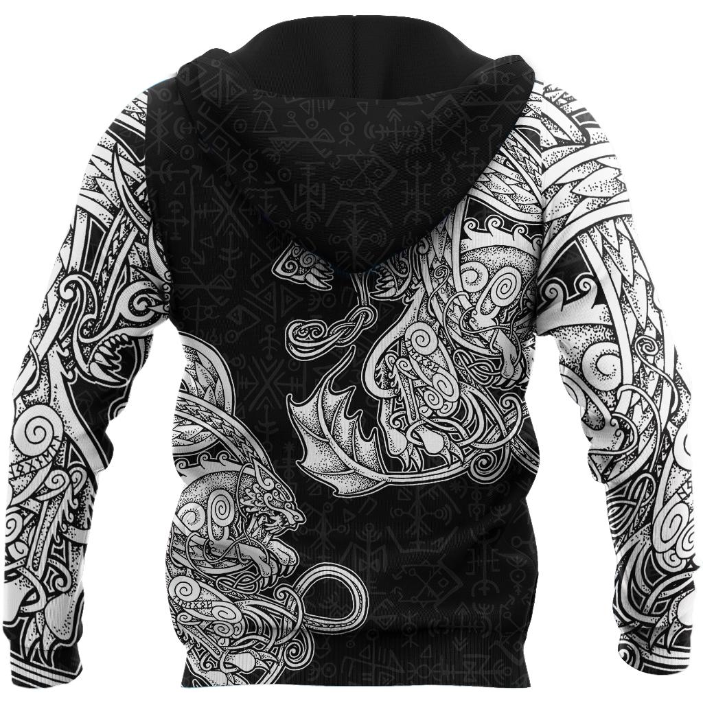 Viking Pullover Hoodie - White Jormungandr and Fenrir Vikings 3D RLT12