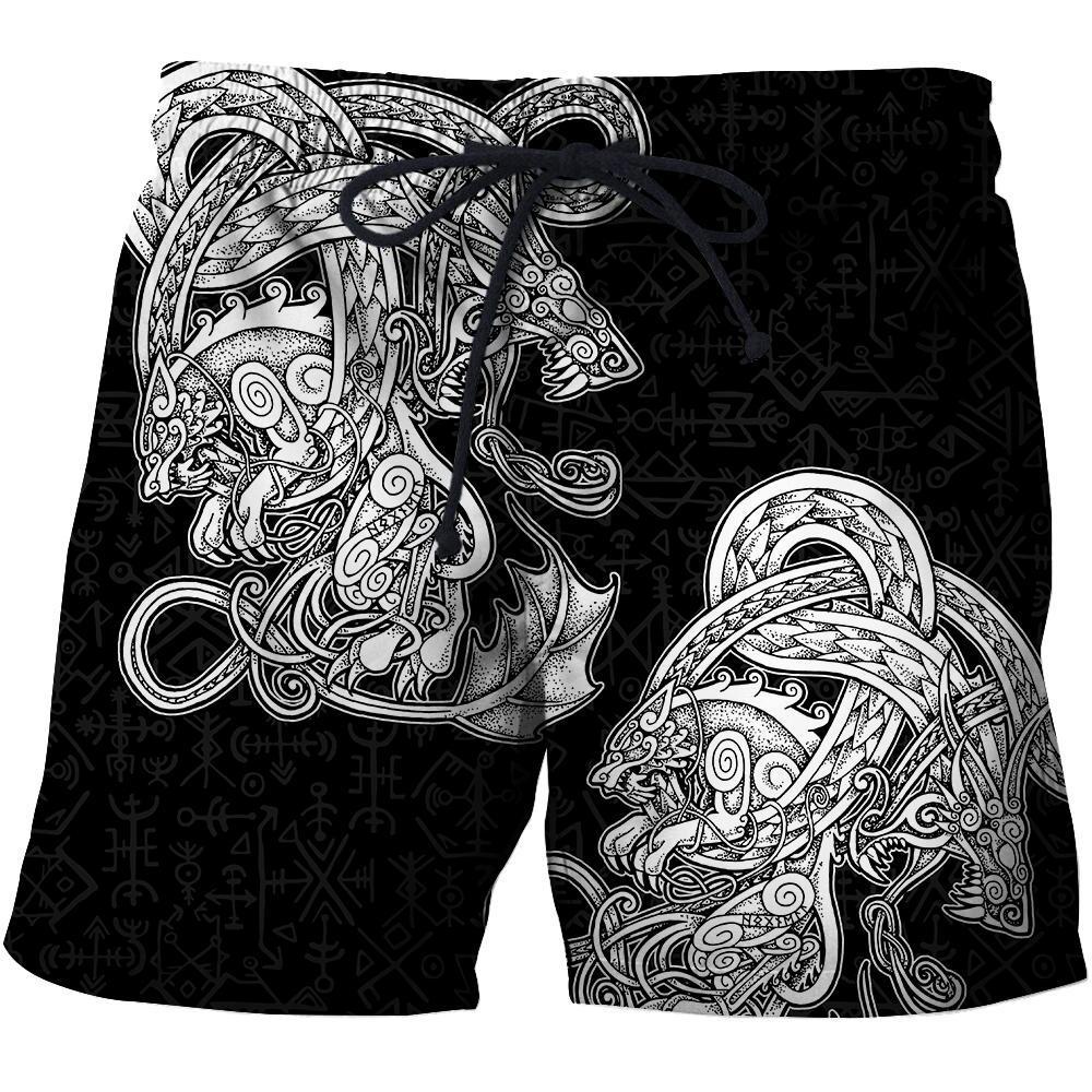 Viking Shorts - White Jormungandr and Fenrir Vikings 3D RLT12