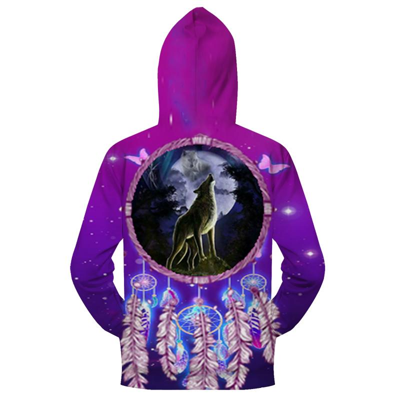 Violet Dreamcatcher Wolf Native American All Over Zipper Hoodie LT10