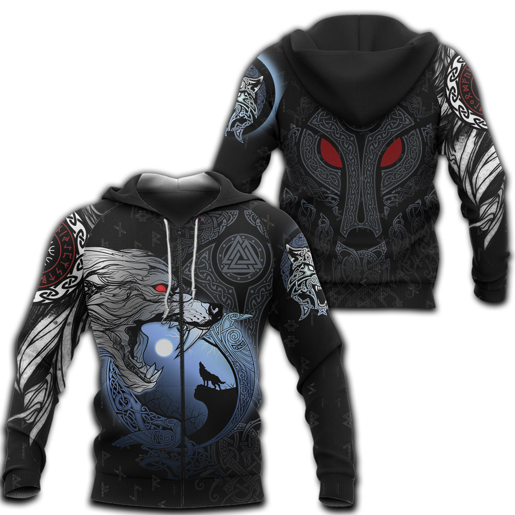Viking Zip Hoodie - Fenrir and Moon RLT12