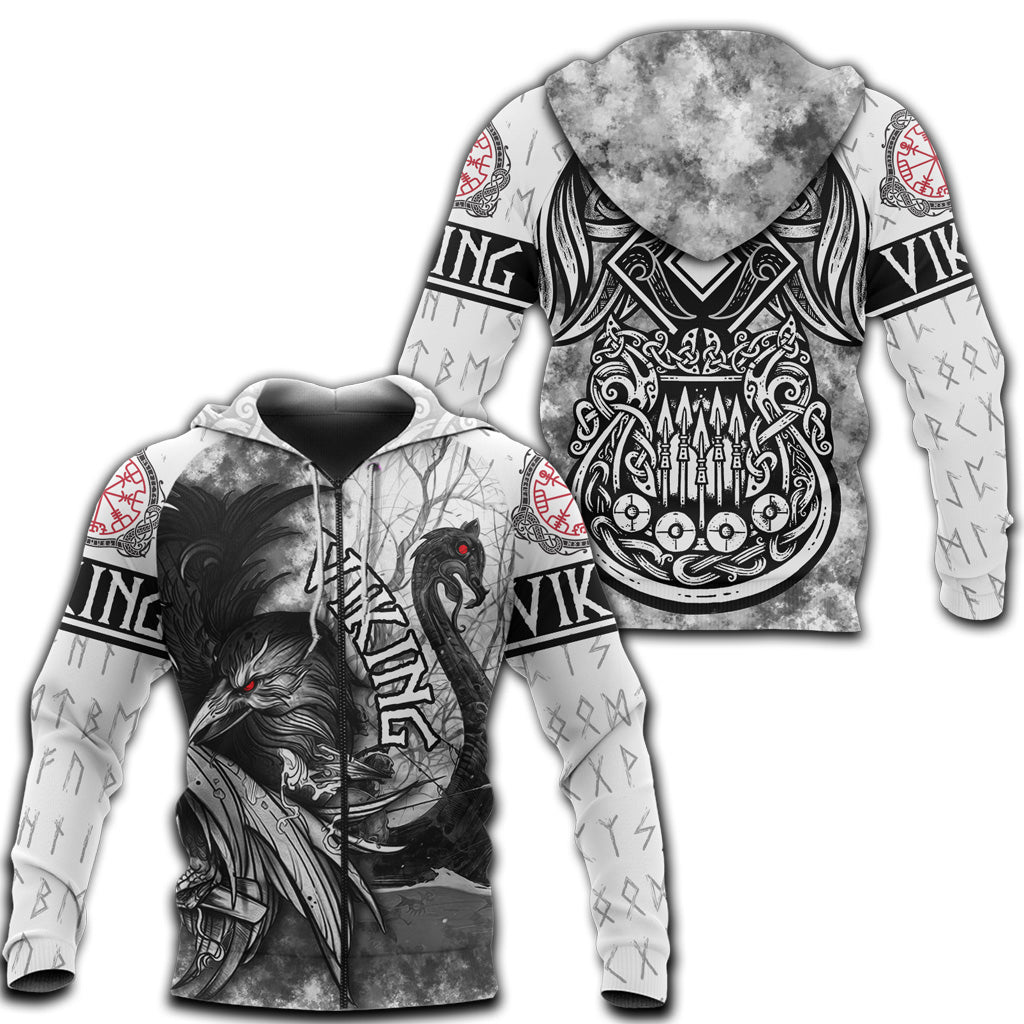 Viking Zip Hoodie - Raven and Drakkar RLT12