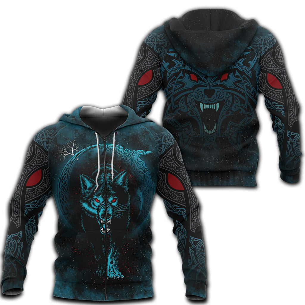 Viking Zip Hoodie - Moon Wolf Tattoo RLT12
