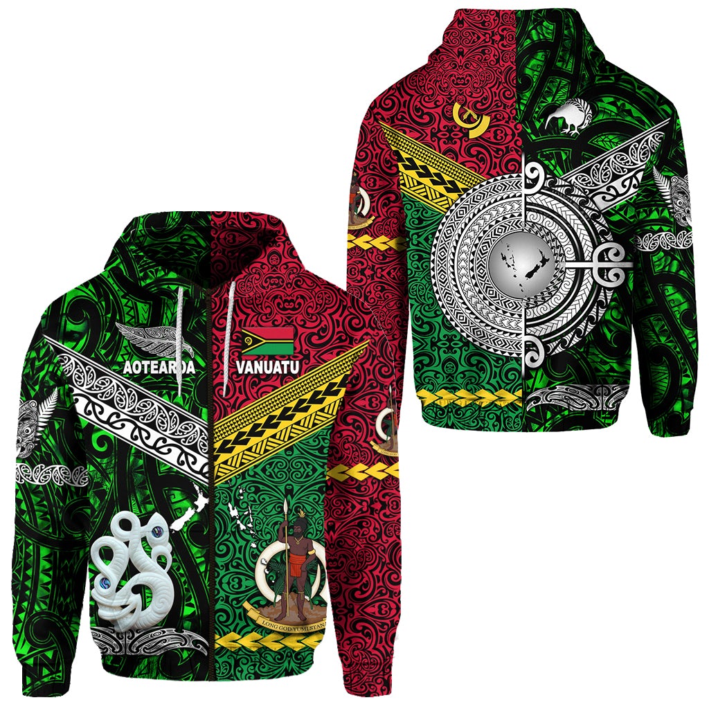 Vanuatu New Zealand Zip Hoodie Together Green LT8
