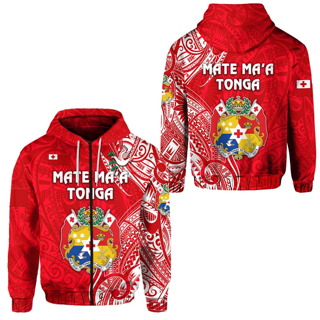 Tonga Zip Hoodie Coat Of Arms Simple Vibes Bright Red LT8