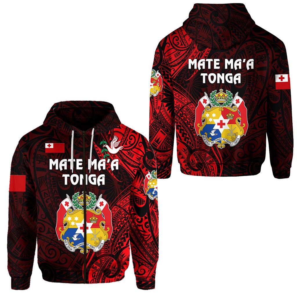 Tonga Zip Hoodie Coat Of Arms Simple Vibes Red LT8