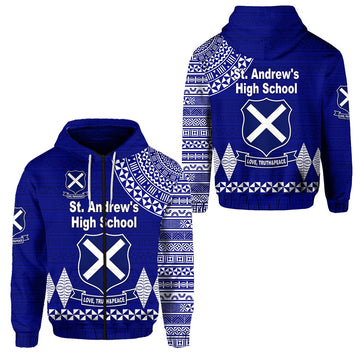 St. andrews High School Zip Hoodie Simple Style LT8
