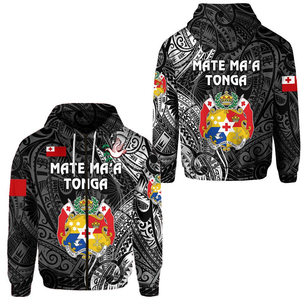 Tonga Zip Hoodie Coat Of Arms Simple Vibes Black LT8
