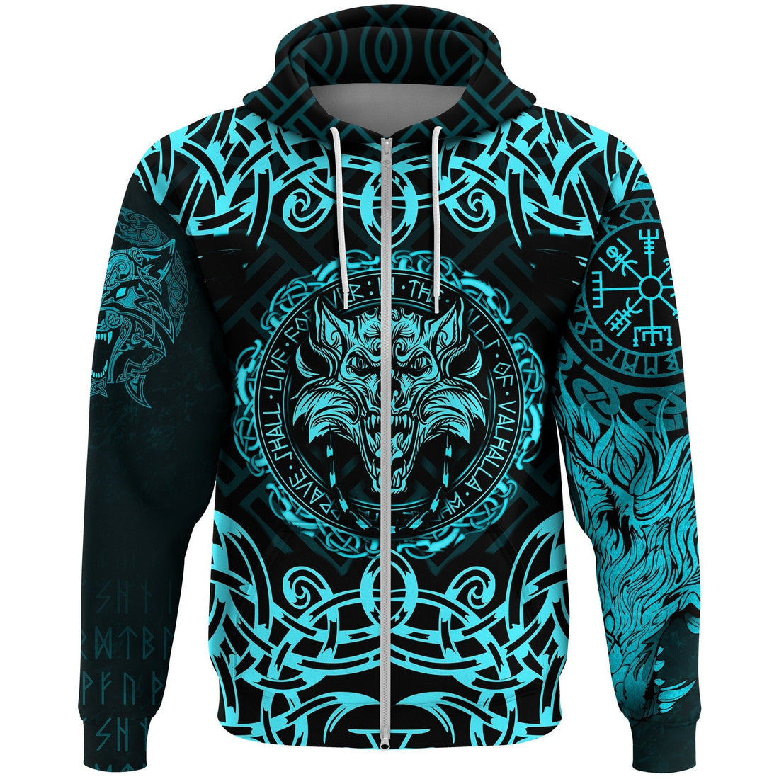 Viking Zip Hoodie - Fenrir Viking Cyan 3D RLT12