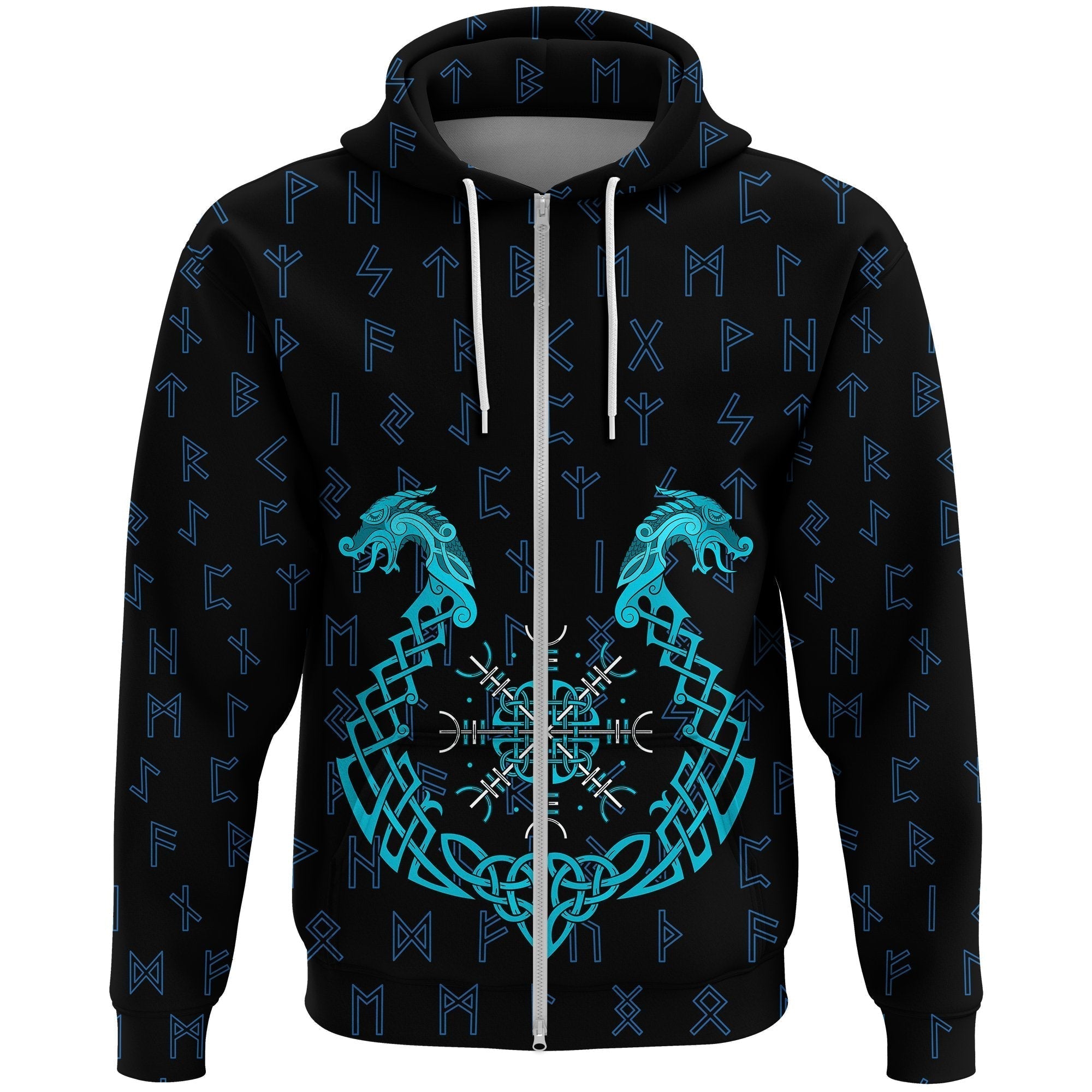 Viking Zip Hoodie, Aegishjalmur Helm Of Awe Blue Edition RLT12
