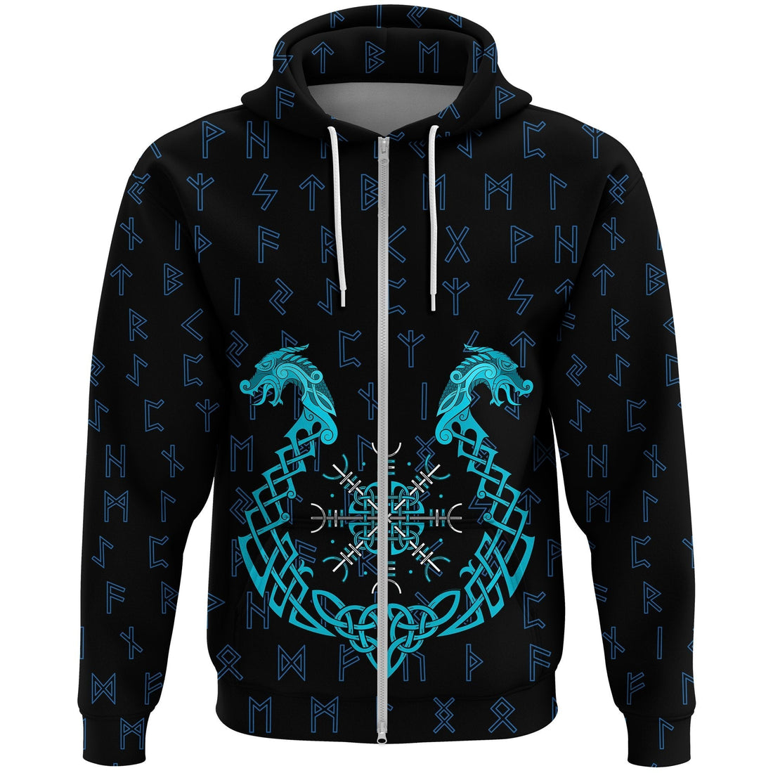 Viking Zip Hoodie, Aegishjalmur Helm Of Awe Blue Edition RLT12