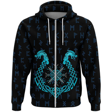 Viking Zip Hoodie, Aegishjalmur Helm Of Awe Blue Edition RLT12