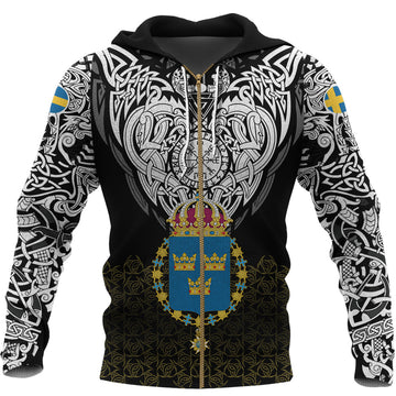 Viking Zip Hoodie - Sweden Viking Symbol RLT12