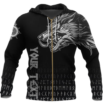 Viking Zip Hoodie Fenrir Wolf Near Shoulder RLT12