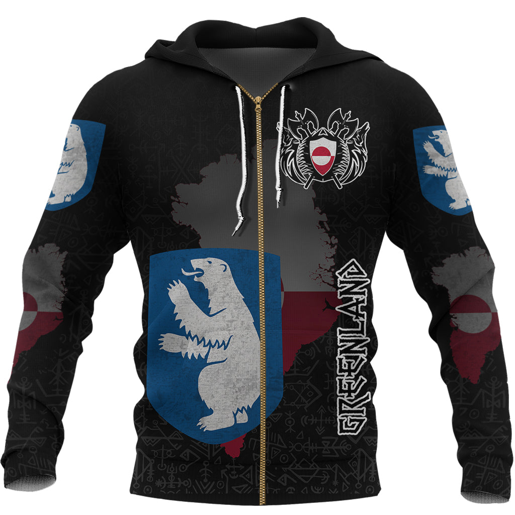 Custom Viking Greenland Flag and Map Zip Hoodie style Viking Geri and Freki RLT12