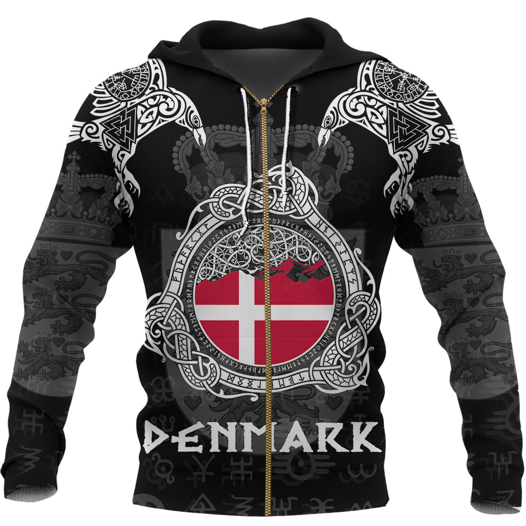 Viking Denmark Style Double Raven of Odin Zip Hoodie RLT12