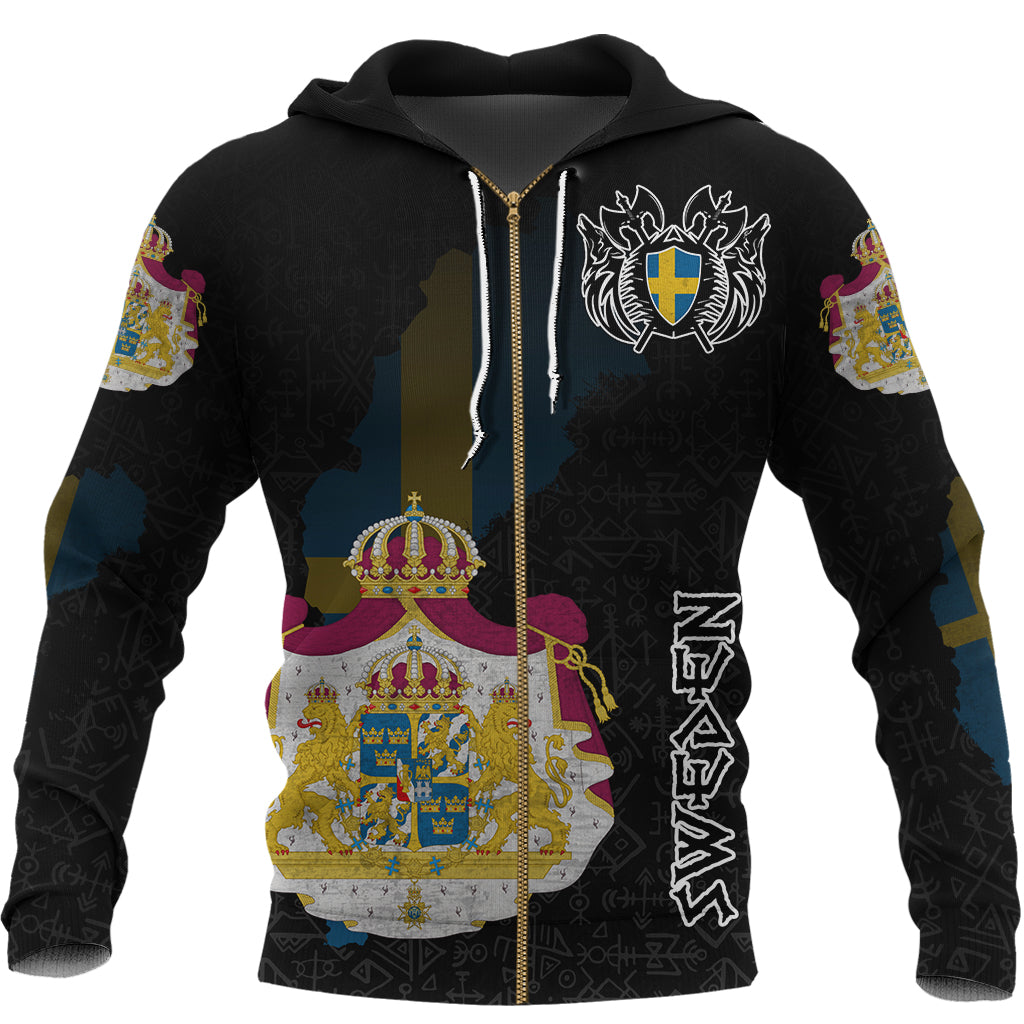 Custom Viking Sweden Flag and Map Zip Hoodie style Viking Geri and Freki RLT12