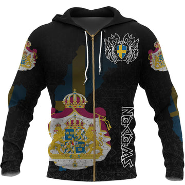 Custom Viking Sweden Flag and Map Zip Hoodie style Viking Geri and Freki RLT12