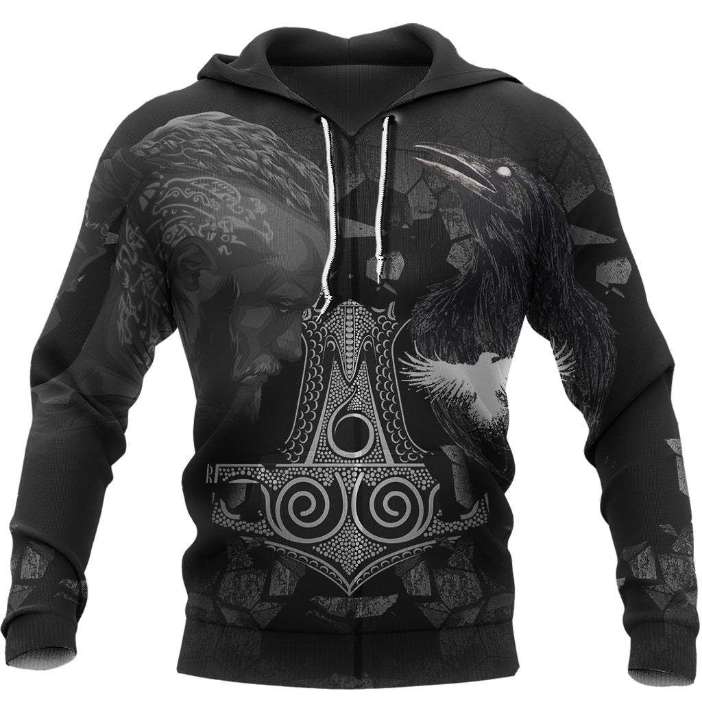 Viking Ragnar and Raven Style Mjolnir Hoodie Zip RLT12