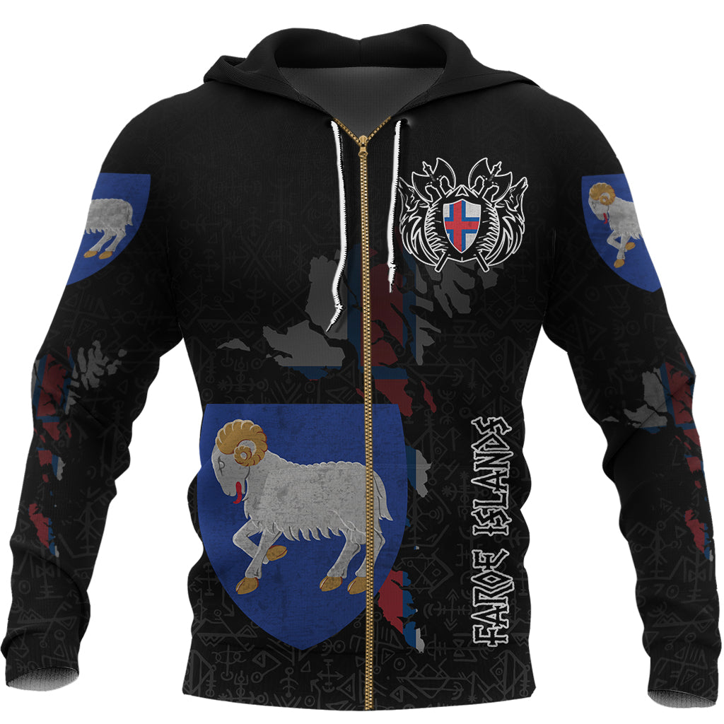 Custom Viking Faroe Islands Flag and Map Zip Hoodie style Viking Geri and Freki RLT12