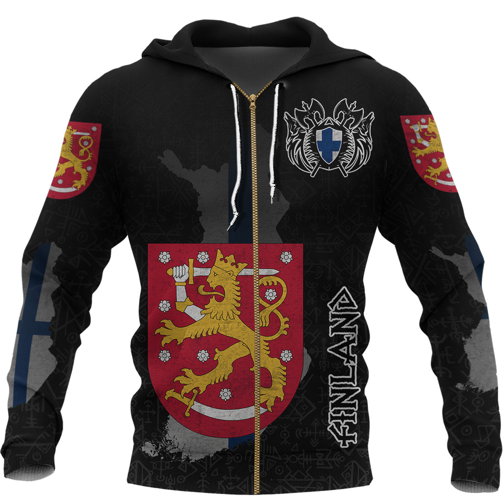 Custom Viking Finland Flag and Map Zip Hoodie style Viking Geri and Freki RLT12