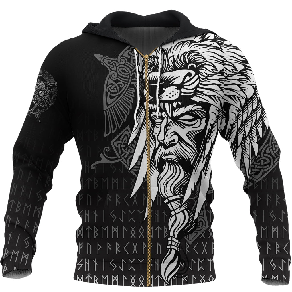 Viking Zip Hoodie Odin Raven and Fenrir On Hand RLT12