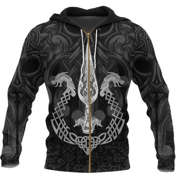 Viking Zip Hoodie - Gungnir Of Odin and Drakkar RLT12