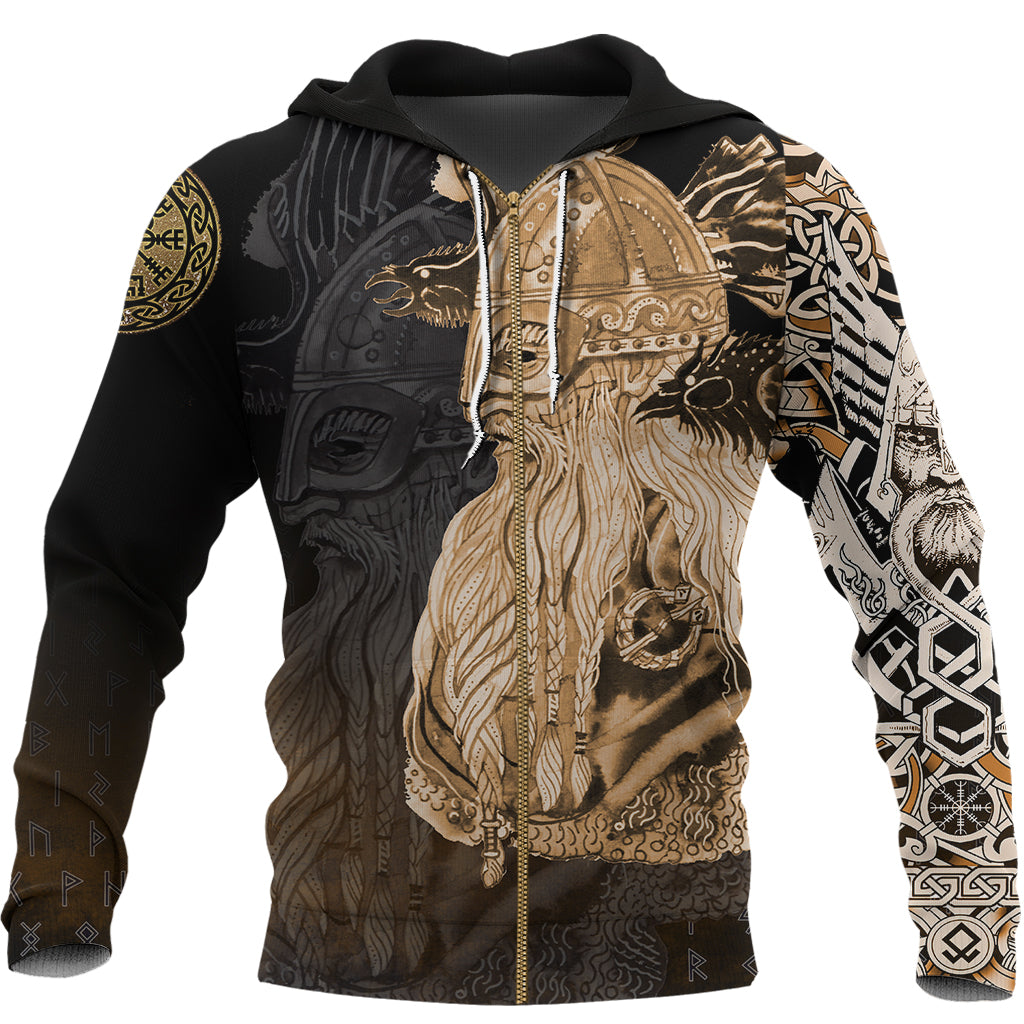 Viking Zip Hoodie - Odin Raven Viking Gold RLT12