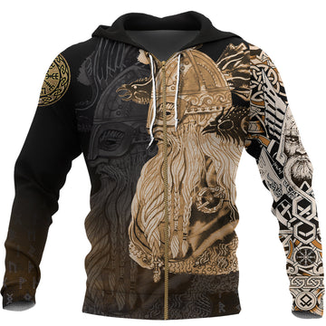 Viking Zip Hoodie - Odin Raven Viking Gold RLT12