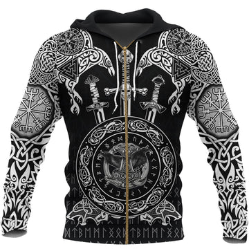 Viking Zip Hoodie - Huginn and Muniin With Mjolnir RLT12