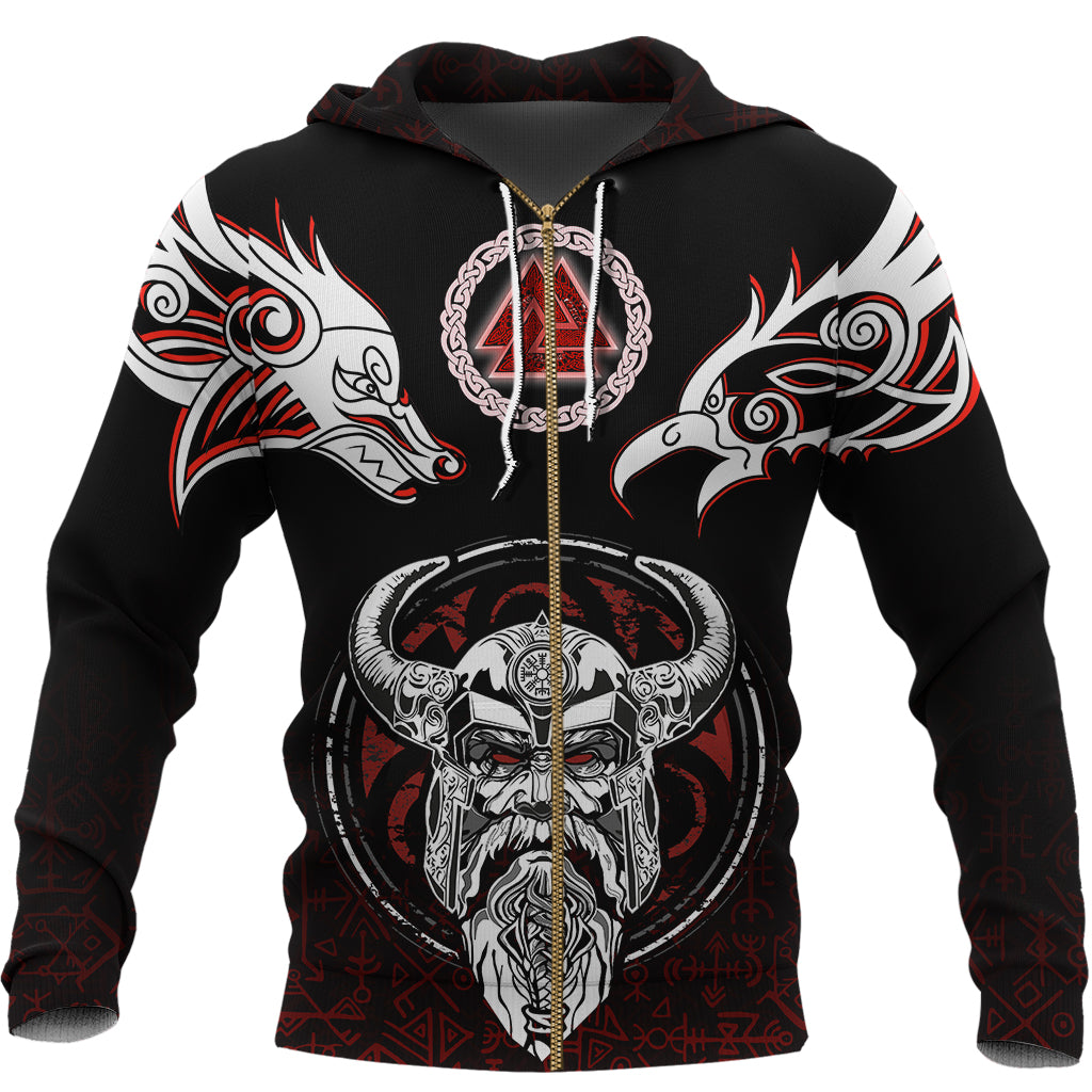 Viking Zip Hoodie Odin, Raven, Fenrir and Valknut RLT12