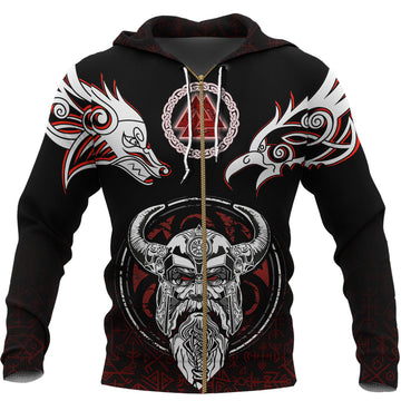 Viking Zip Hoodie Odin, Raven, Fenrir and Valknut RLT12