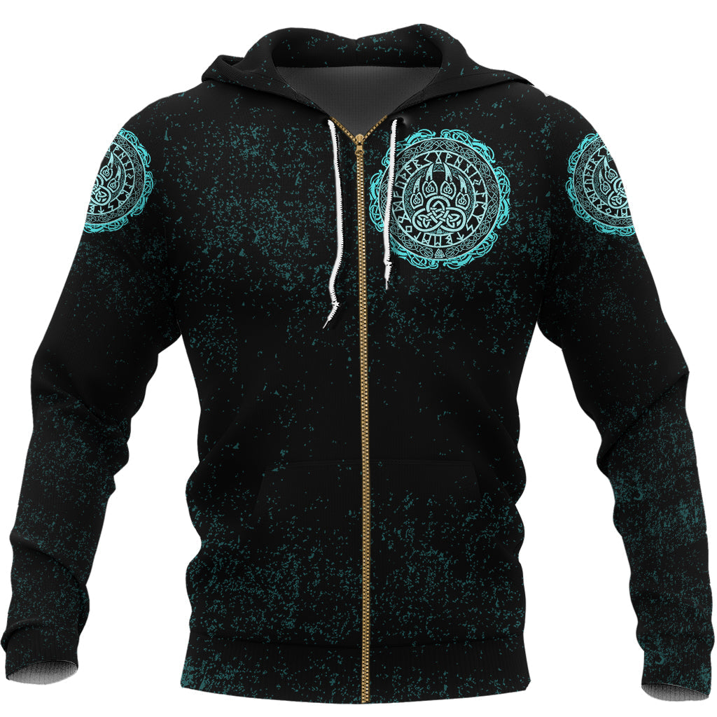 Viking Zip Hoodie - Viking Bear Claws Cyan Tattoo RLT12