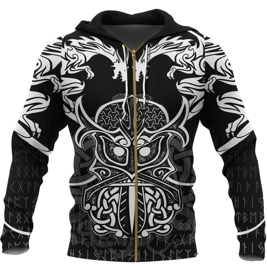 Viking Zip Hoodie - Njord and Dragon Tattoo RLT12