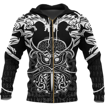 Viking Zip Hoodie - Njord and Dragon Tattoo RLT12