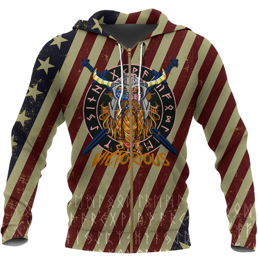 Custom Viking Zip Hoodie American Warrior Victorious RLT12