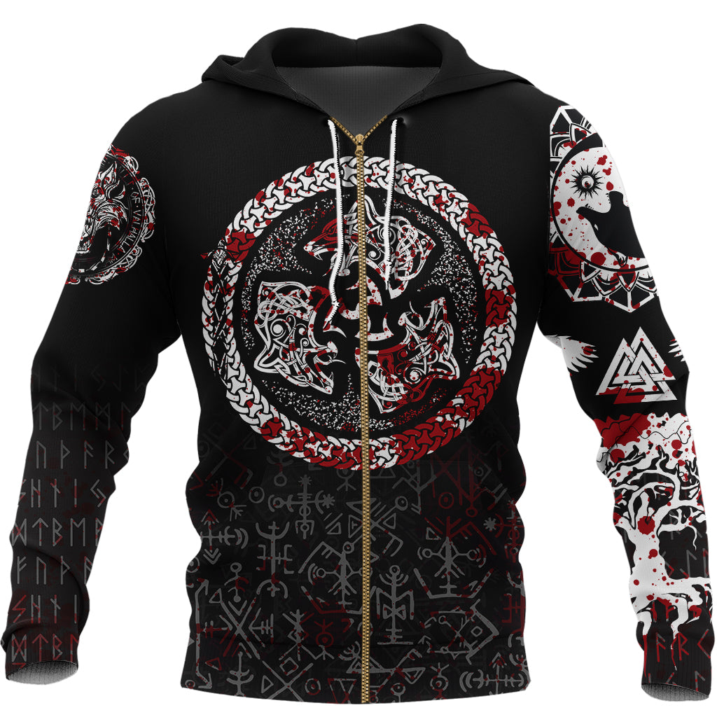 Viking Zip Hoodie - Fierce Blood Wolf Symbol Of A Viking Nordic RLT12