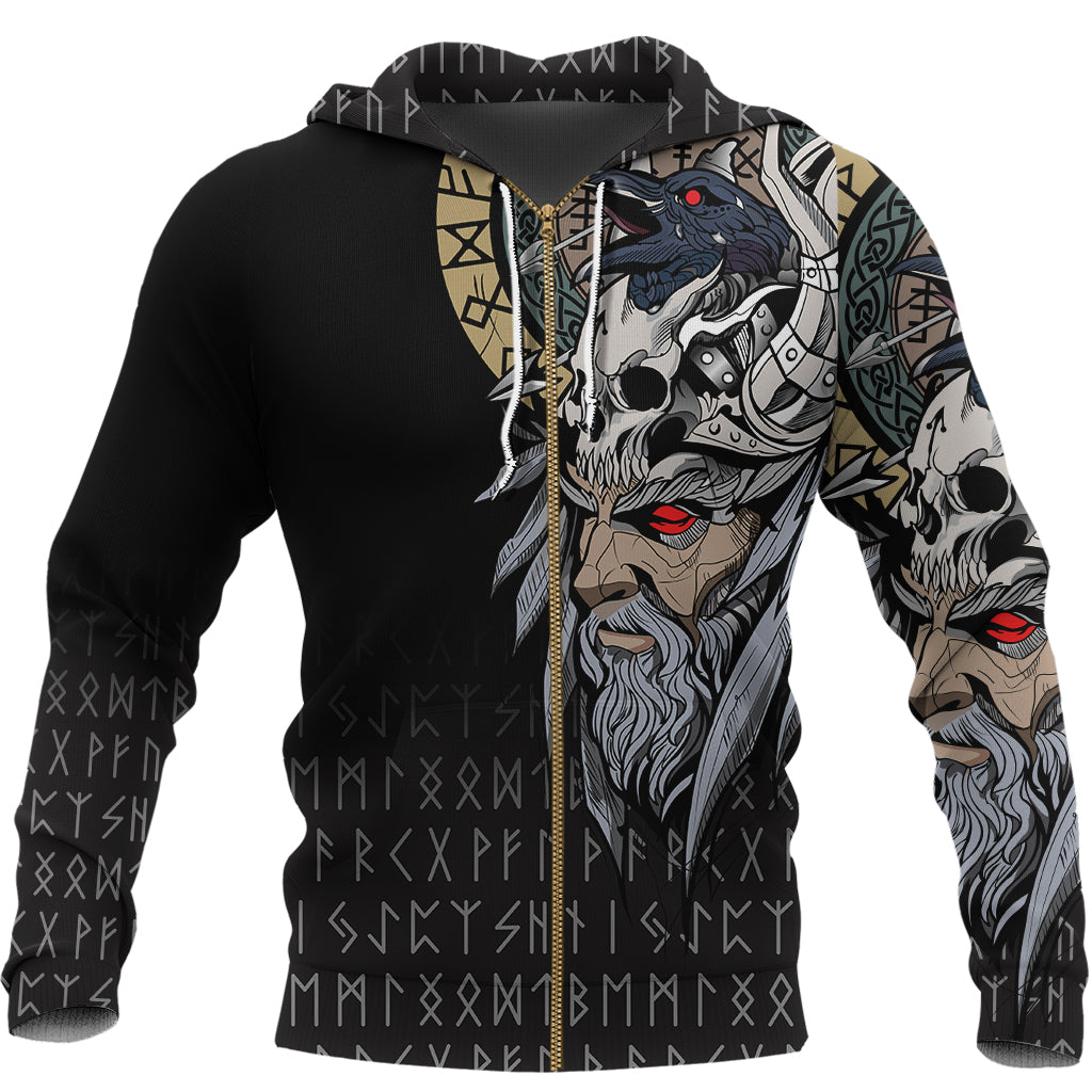 Viking Zip Hoodie - Viking Odin Raven RLT12