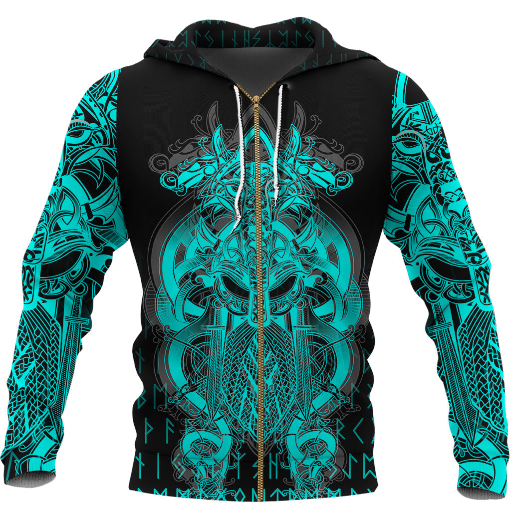 Viking Tyr Tattoo Cyan Zip Hoodie RLT12