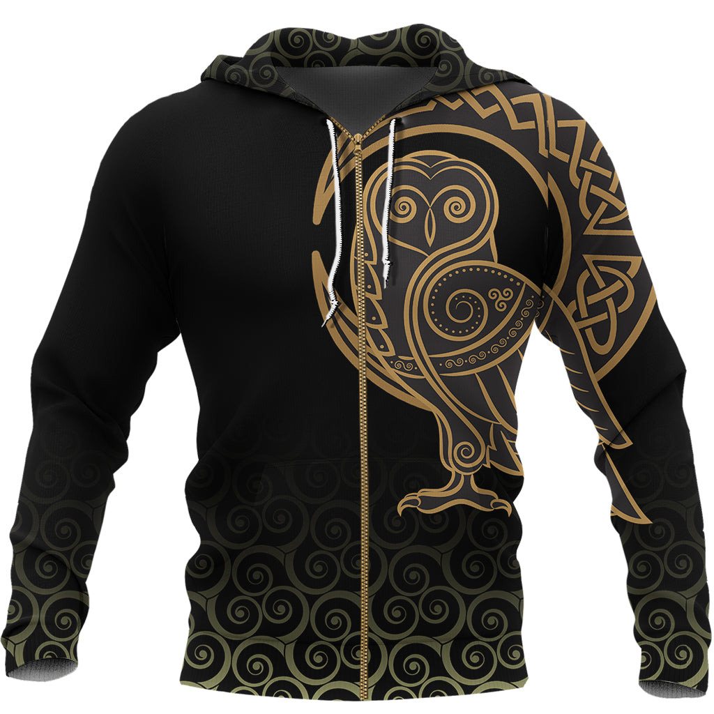 Viking Zip Hoodie Owl Celtic On Triskele Background RLT12