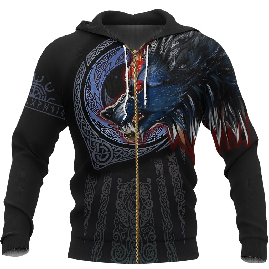Viking Zip Hoodie - Viking Fenrir Wolf 3D RLT12