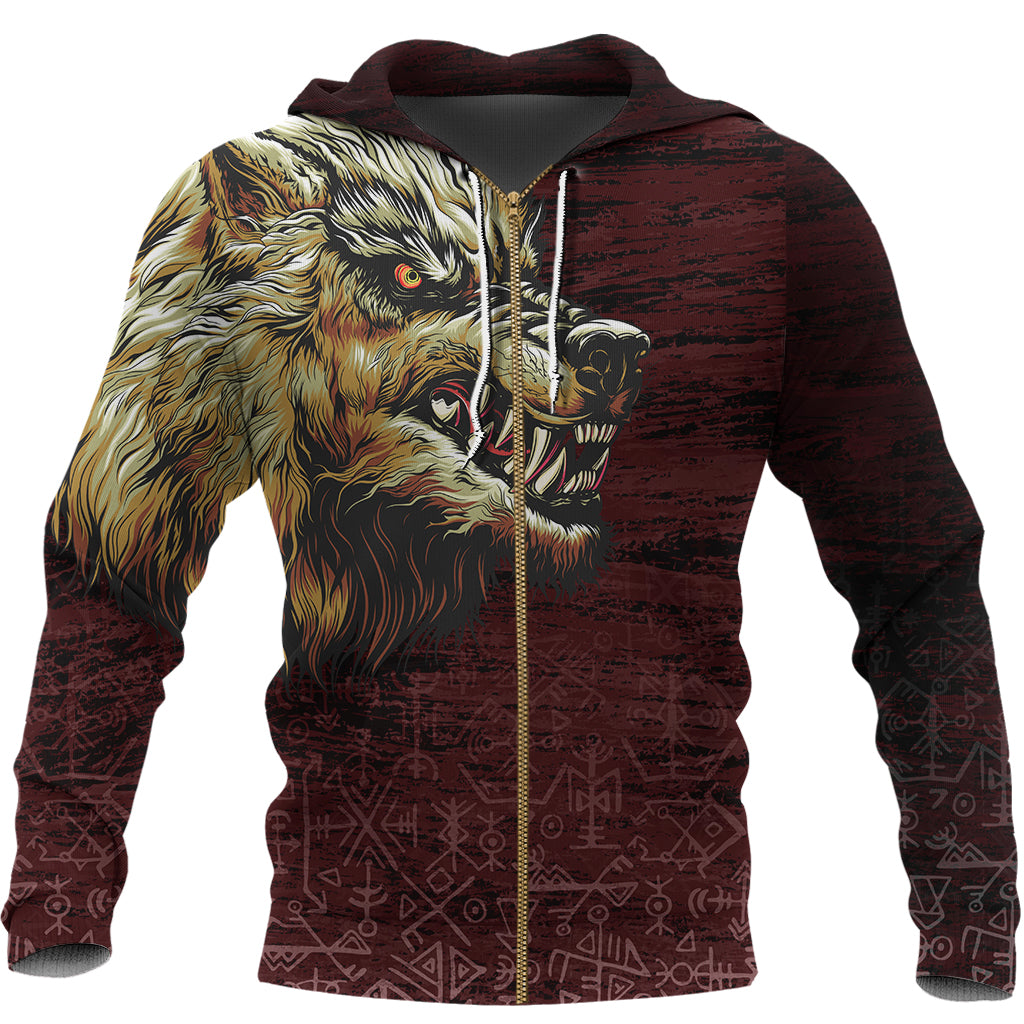 Viking Zip Hoodie - Fenrir On The Blood Moon Background RLT12