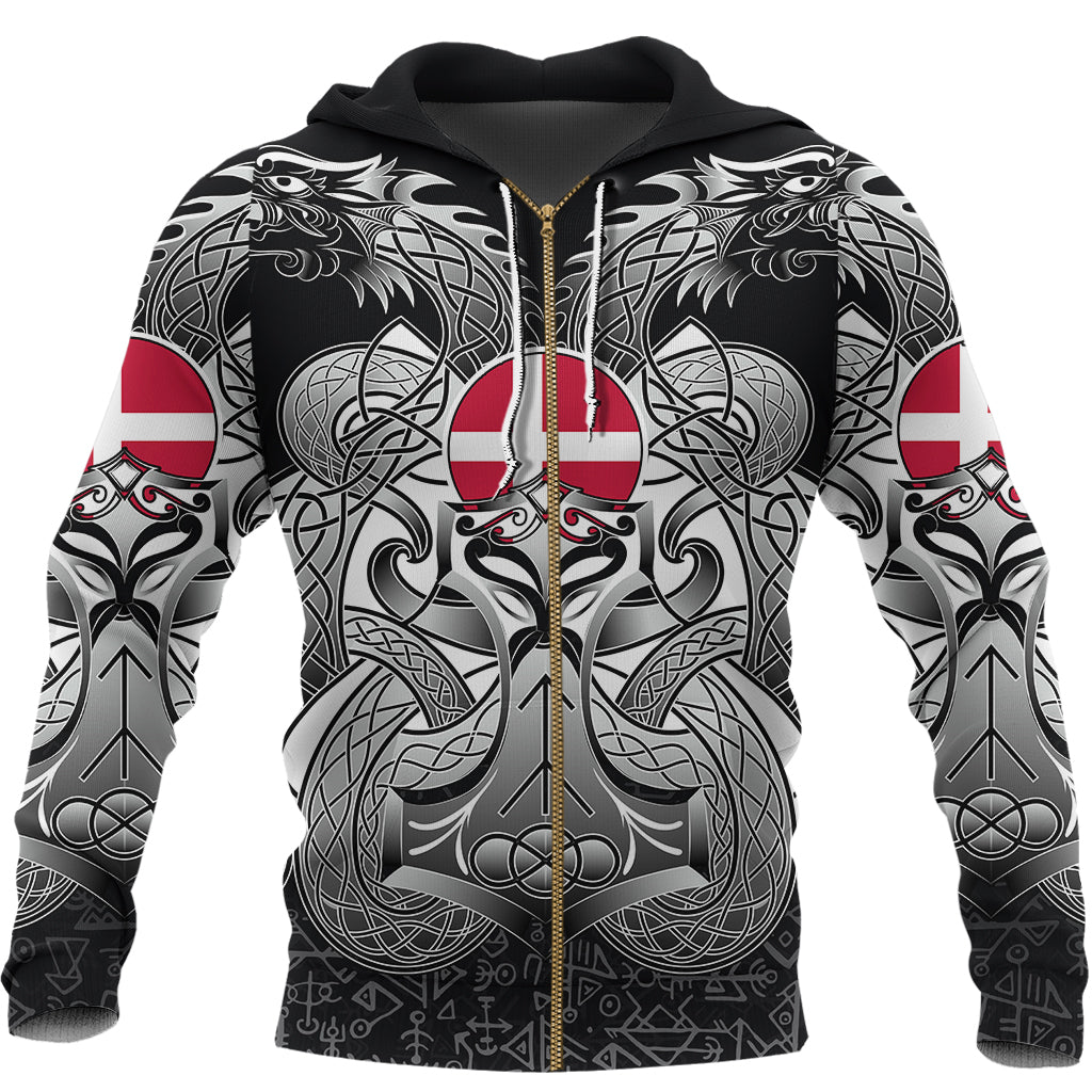 Viking Zip Hoodie - Denmark Mjolnir and Double Dragon RLT12